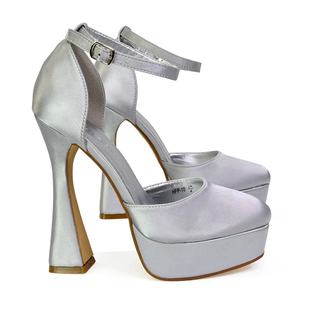 Leonardo Satin Court High Heels Platform Wedding Shoes for Bride in Blue