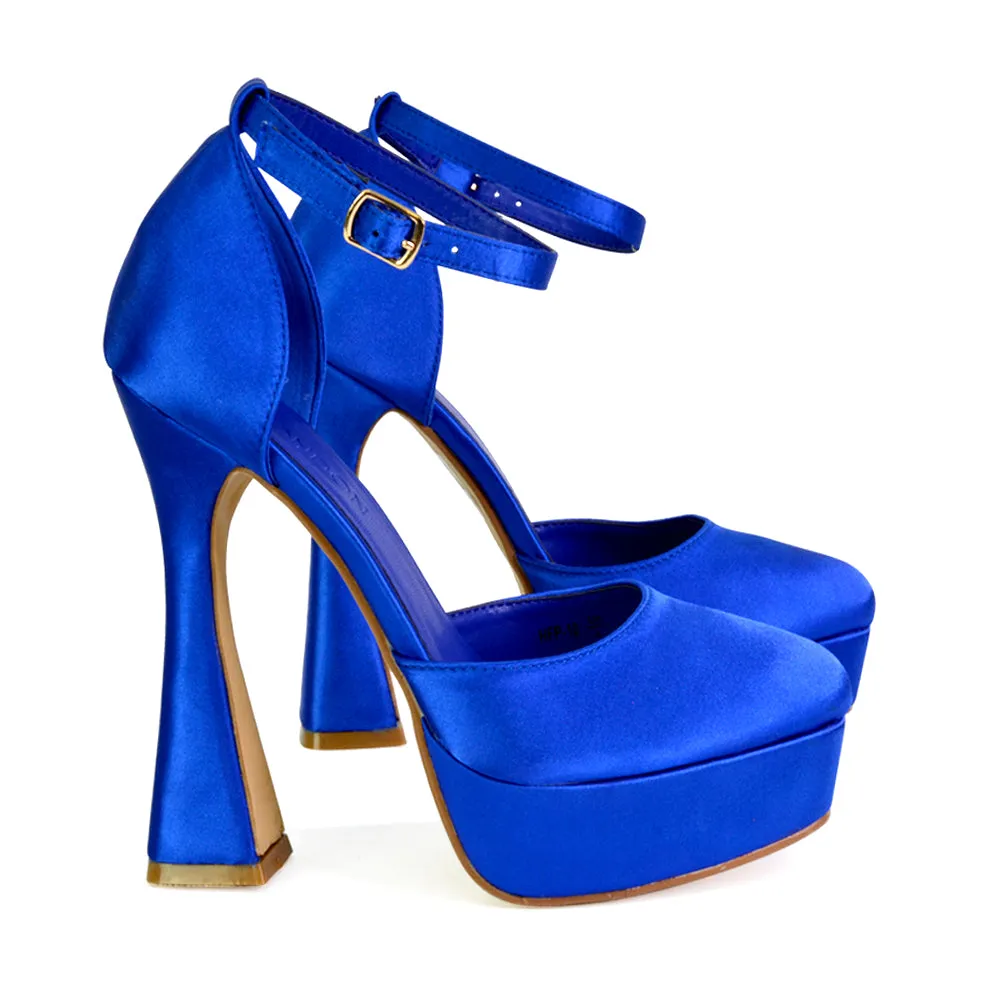 Leonardo Satin Court High Heels Platform Wedding Shoes for Bride in Blue