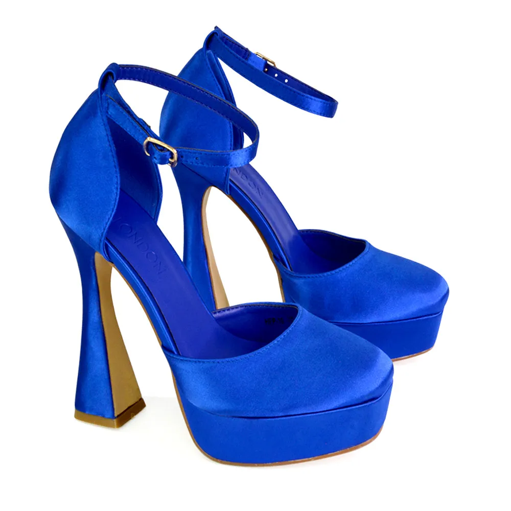 Leonardo Satin Court High Heels Platform Wedding Shoes for Bride in Blue