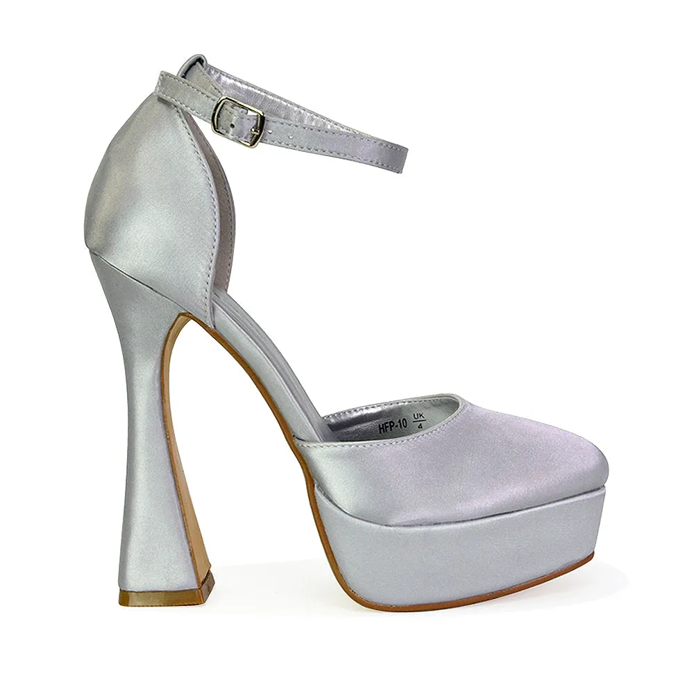 Leonardo Satin Court High Heels Platform Wedding Shoes for Bride in Blue