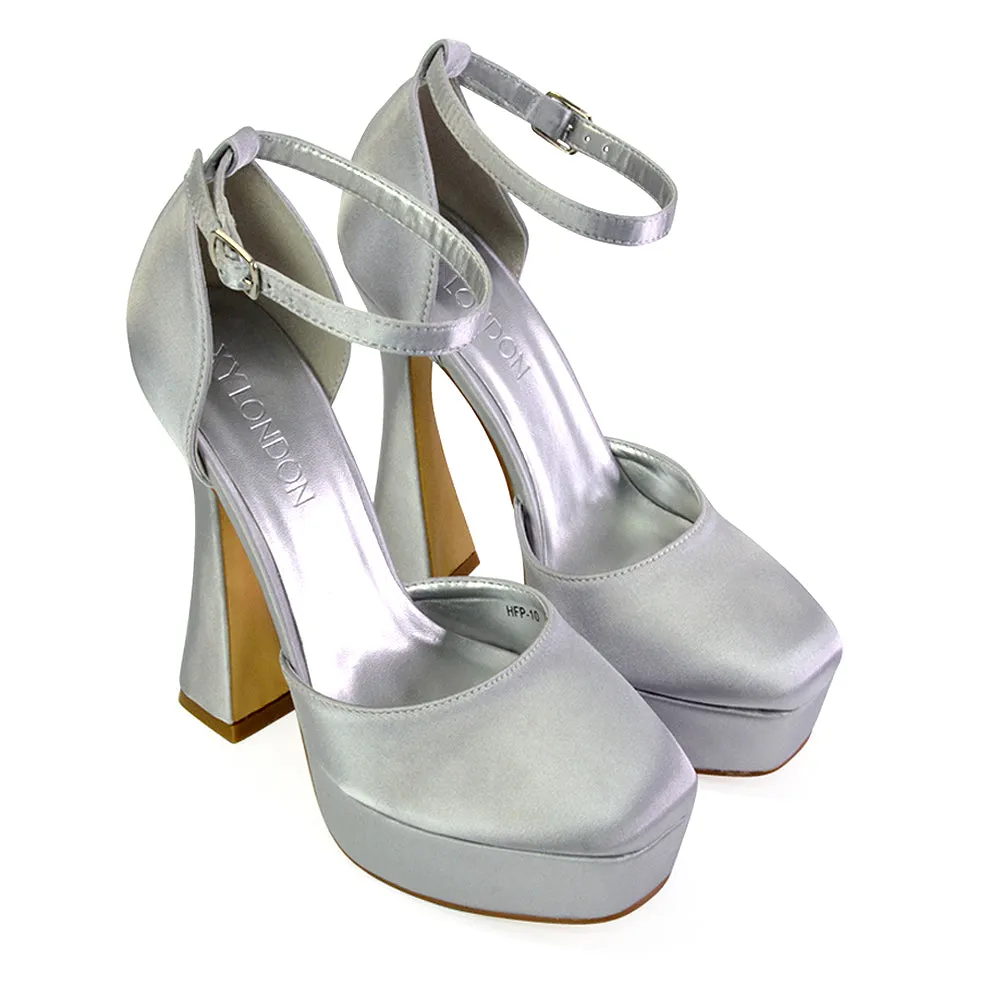 Leonardo Satin Court High Heels Platform Wedding Shoes for Bride in Blue