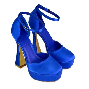 Leonardo Satin Court High Heels Platform Wedding Shoes for Bride in Blue