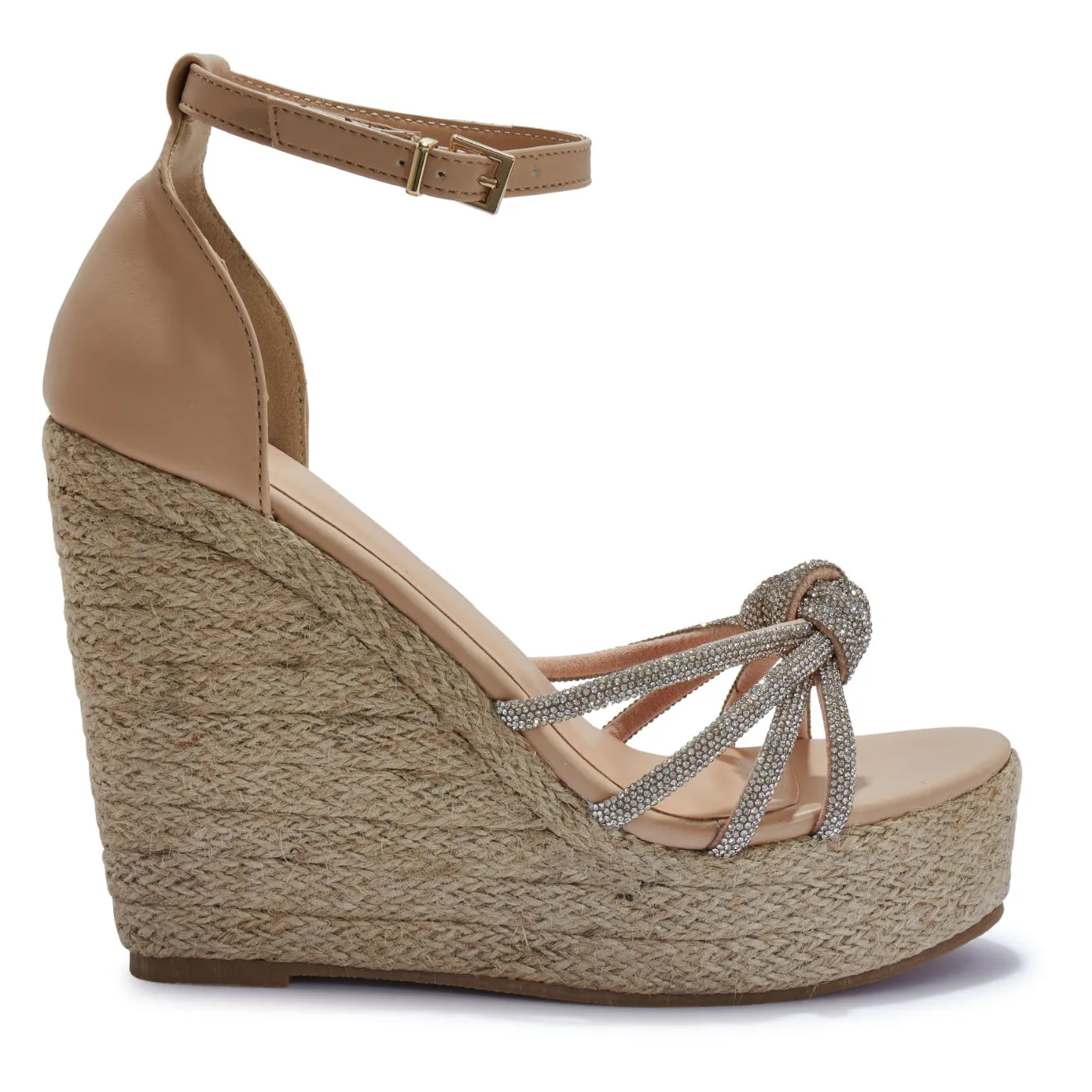 LEONIE NUDE SILVER DIAMANTE KNOT WEDGES