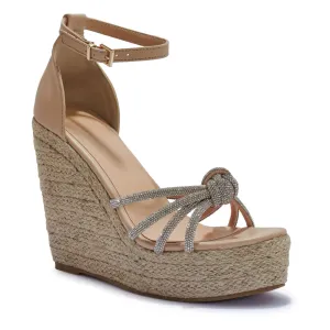 LEONIE NUDE SILVER DIAMANTE KNOT WEDGES