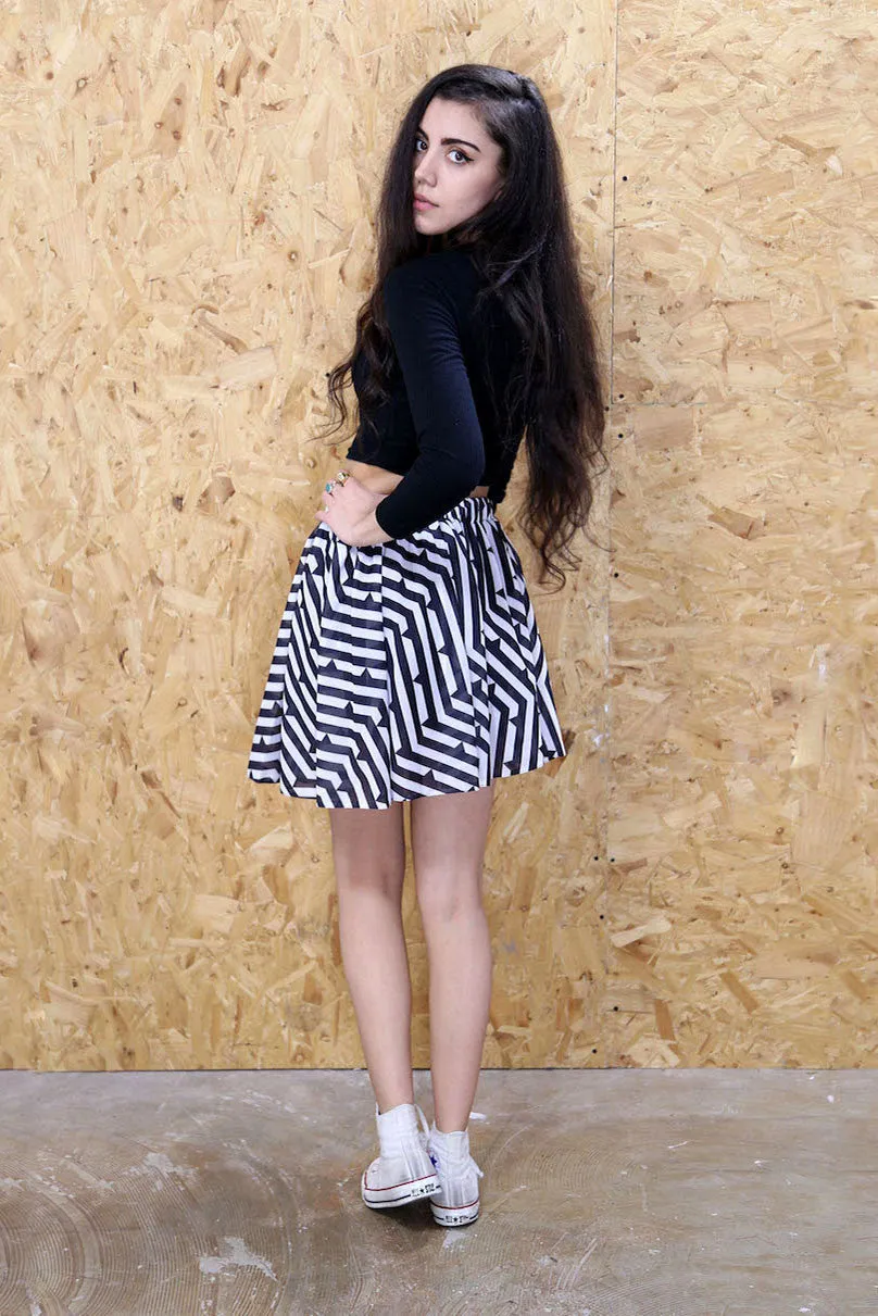 LOOT LABEL Geometric Stripe Skater Skirt