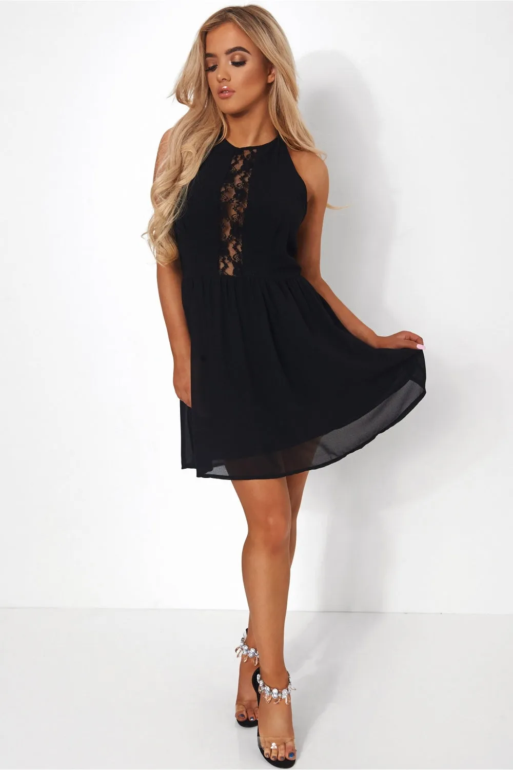 Lucille Black Backless Skater Dress