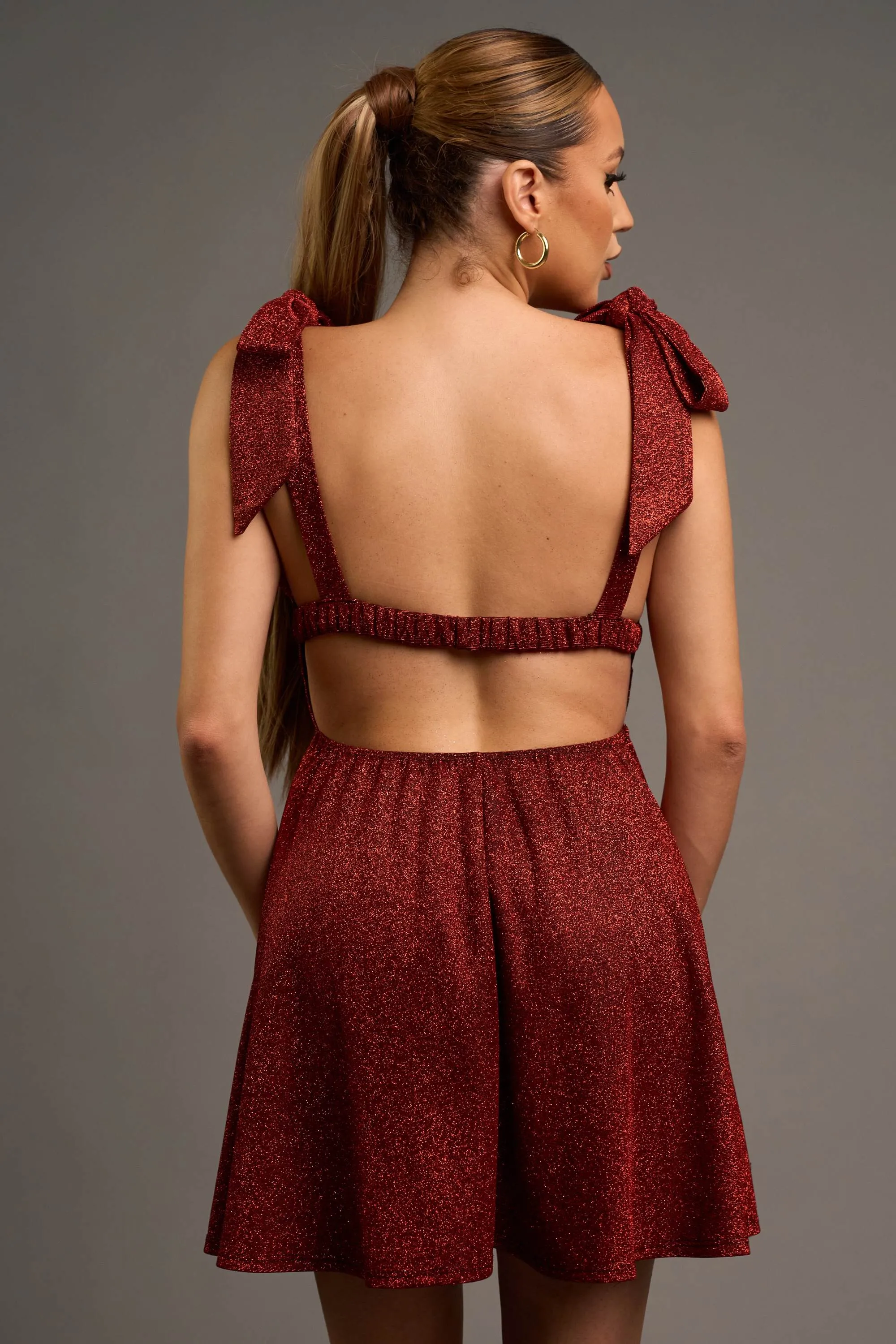 LUXE GALAXY GLITTER BOW TIES SKATER MINI DRESS
