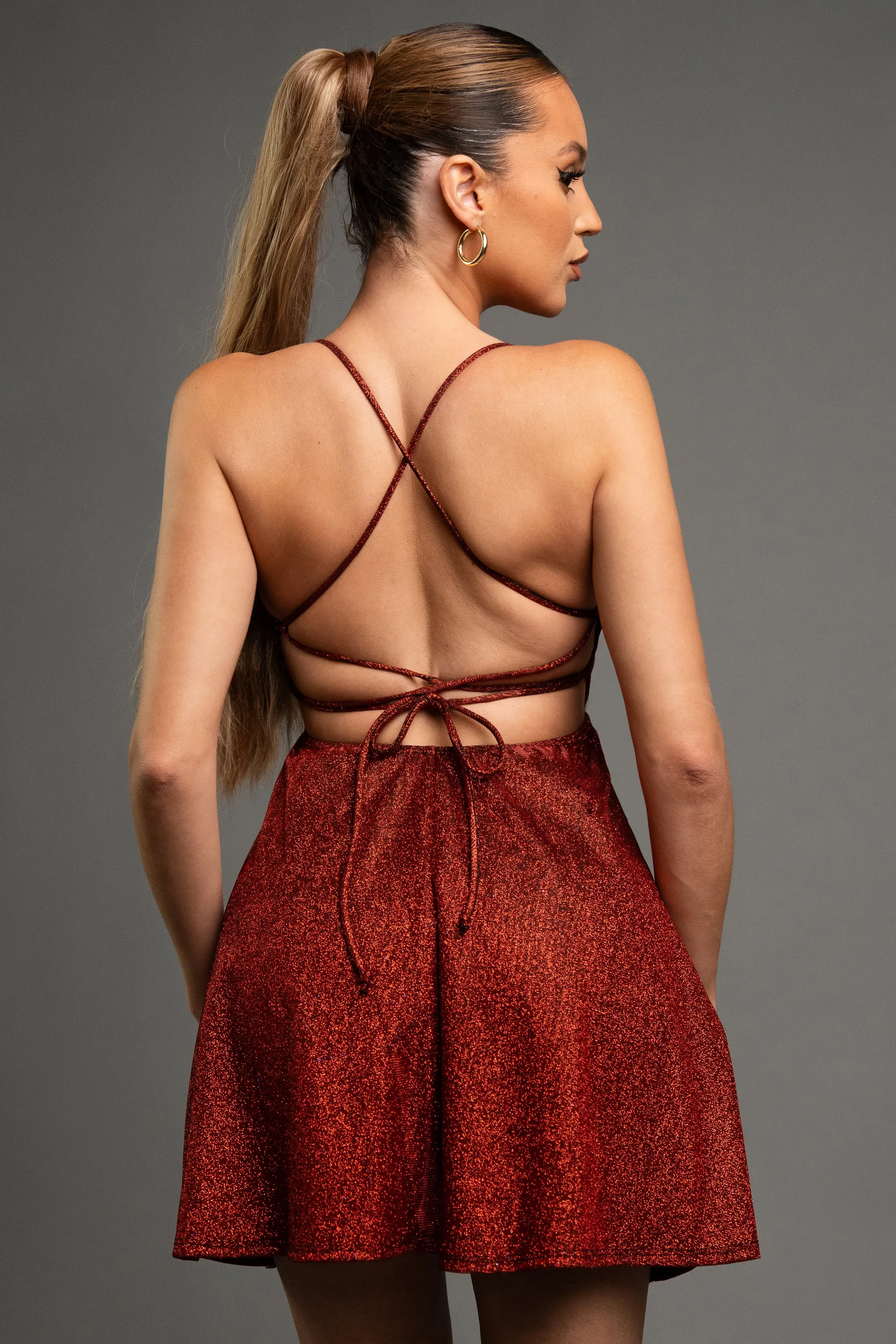 LUXE GALAXY GLITTER SKATER FIT & FLARE MINI DRESS