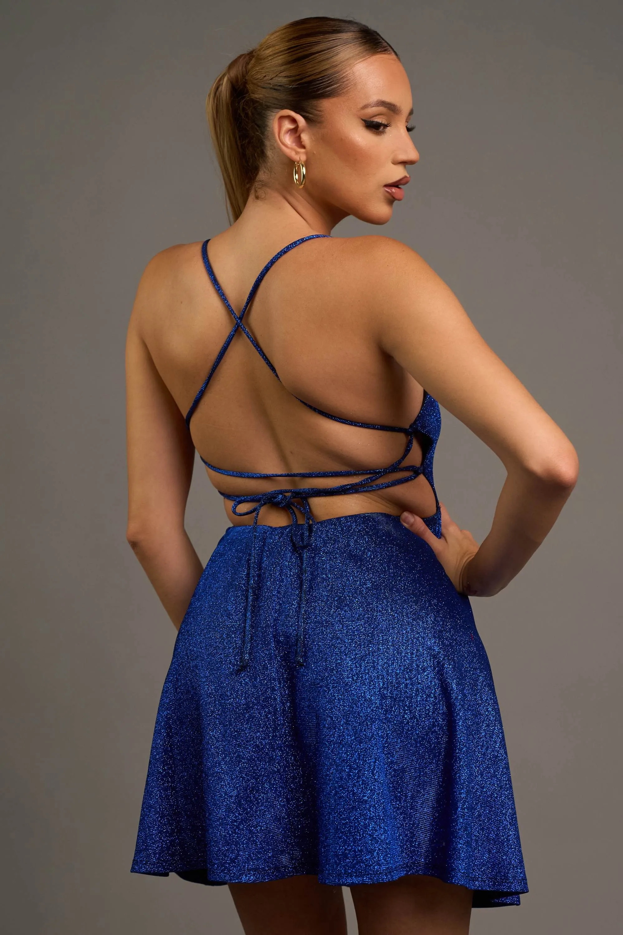 LUXE GALAXY GLITTER SKATER FIT & FLARE MINI DRESS