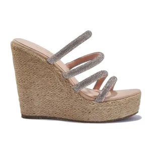 MANUELA STRAPPY NUDE SILVER DIAMANTE WEDGES
