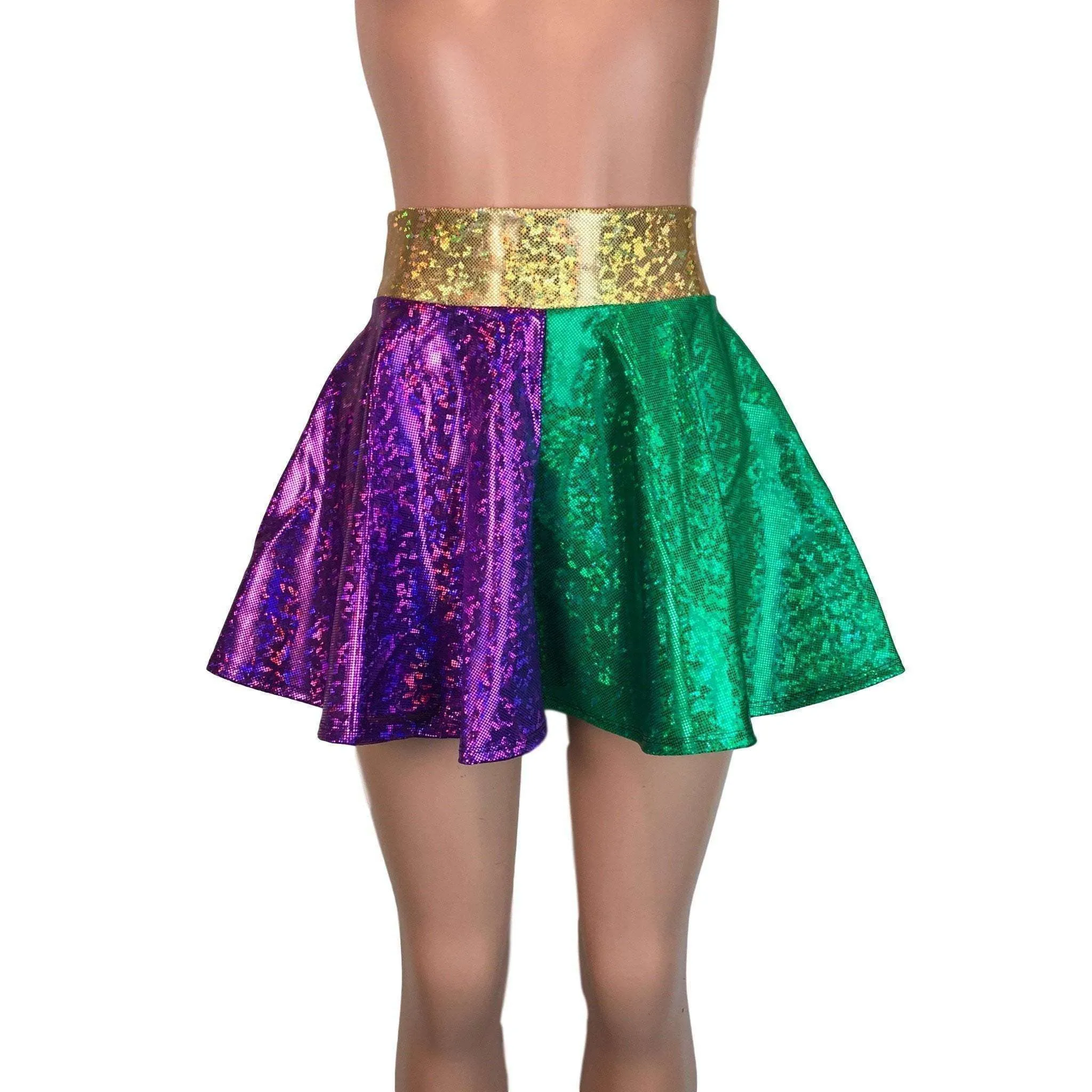 Mardi Gras Outfit - Holographic High Neck Top w/Skater Skirt
