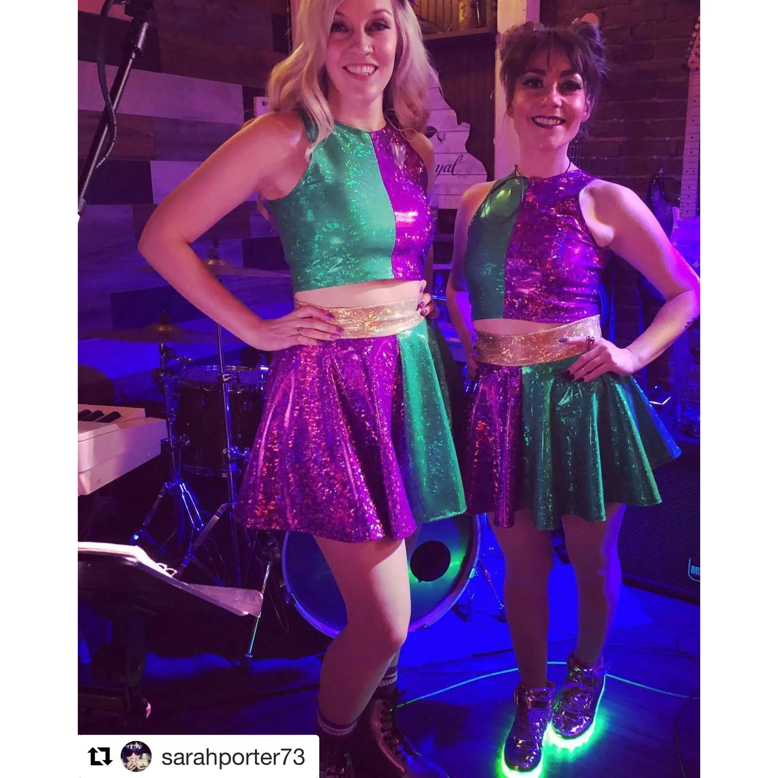 Mardi Gras Outfit - Holographic High Neck Top w/Skater Skirt