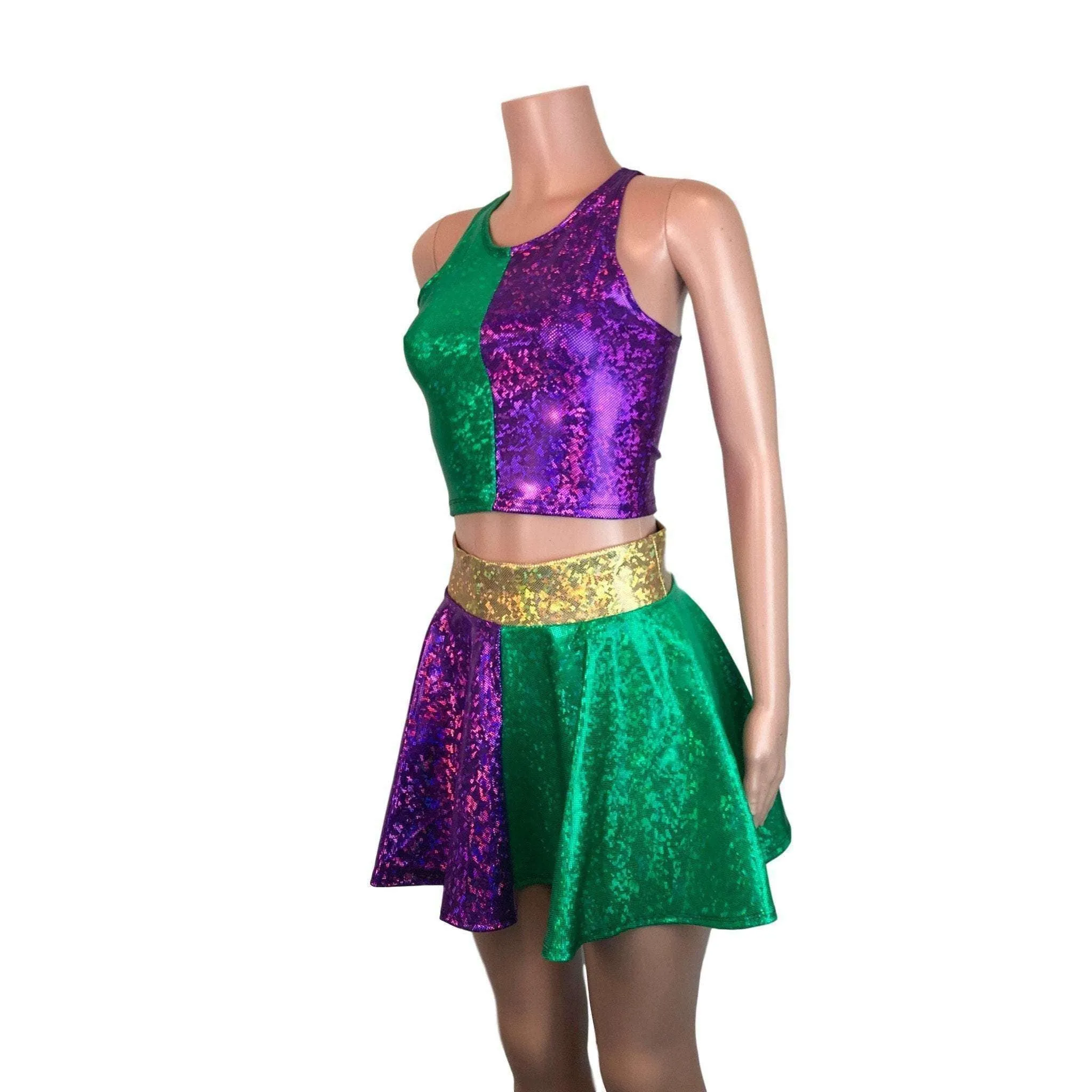 Mardi Gras Outfit - Holographic High Neck Top w/Skater Skirt