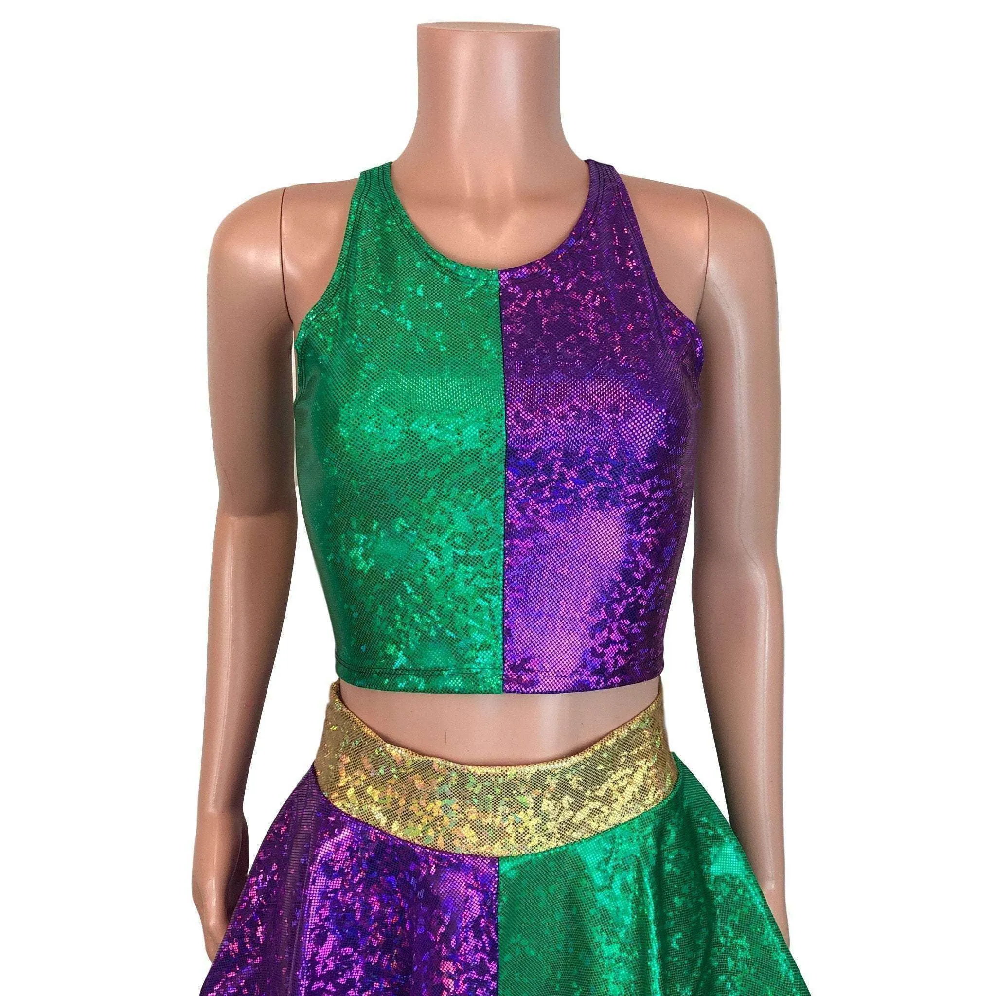 Mardi Gras Outfit - Holographic High Neck Top w/Skater Skirt