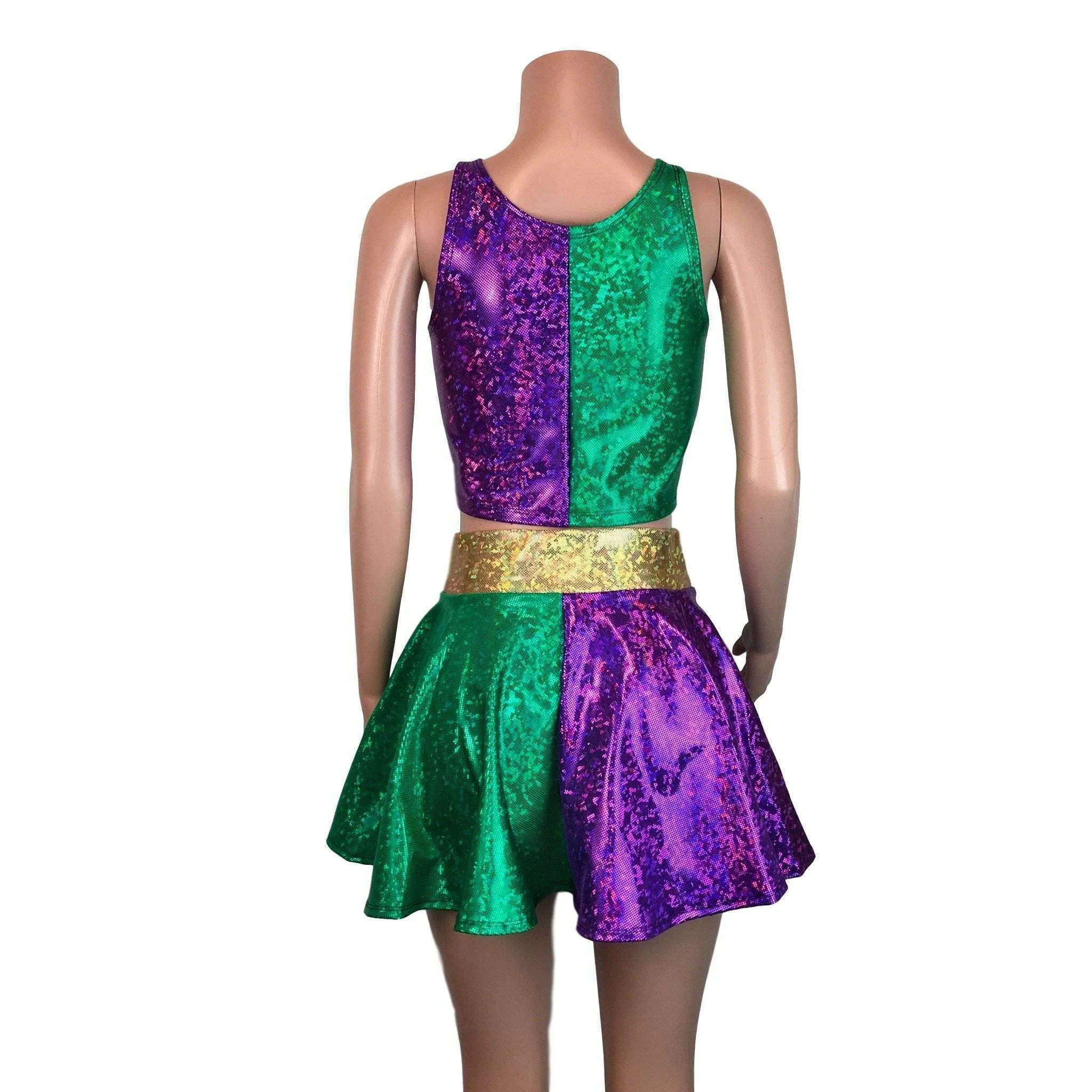 Mardi Gras Outfit - Holographic High Neck Top w/Skater Skirt