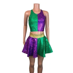 Mardi Gras Outfit - Holographic High Neck Top w/Skater Skirt