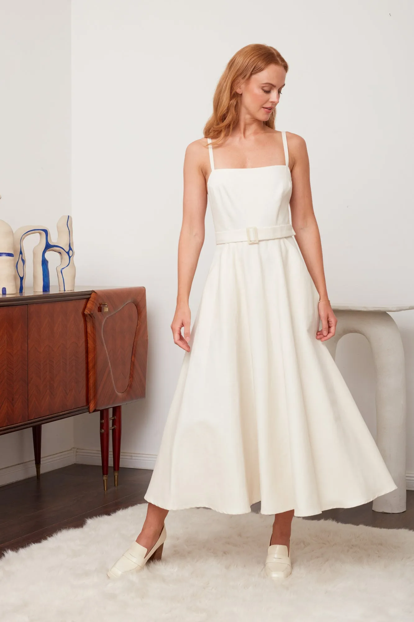 MATISSA off-white denim dress with retro skirt