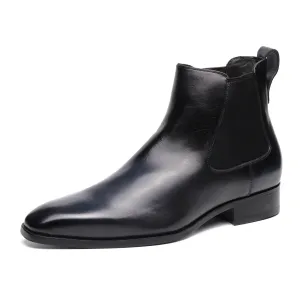 Men's Chelsea Formal Oxford Ankle Boot for Men Warm Winter Vintage Genuien Leather Hand Made Custom Shoes with Pull Tap Mid Top Block Heel