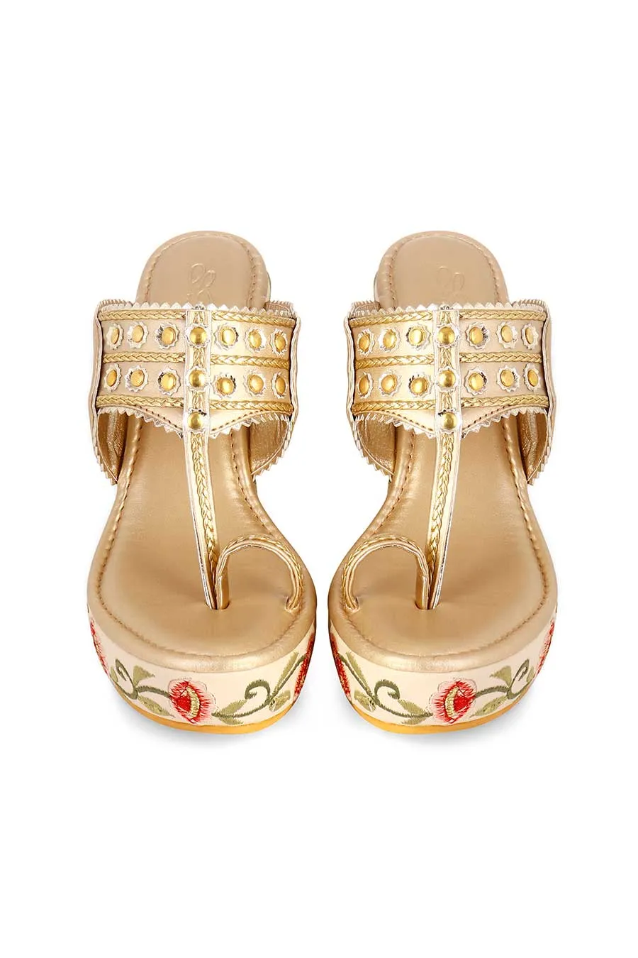 Mulitcolour Embroidered Royal Kolhapuri Wedges