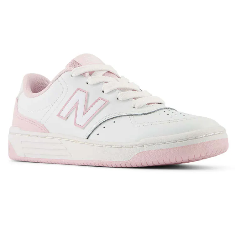 NEW BALANCE KID'S GRADE SCHOOL BB80 WHITE/PINK SNEAKER SHOES