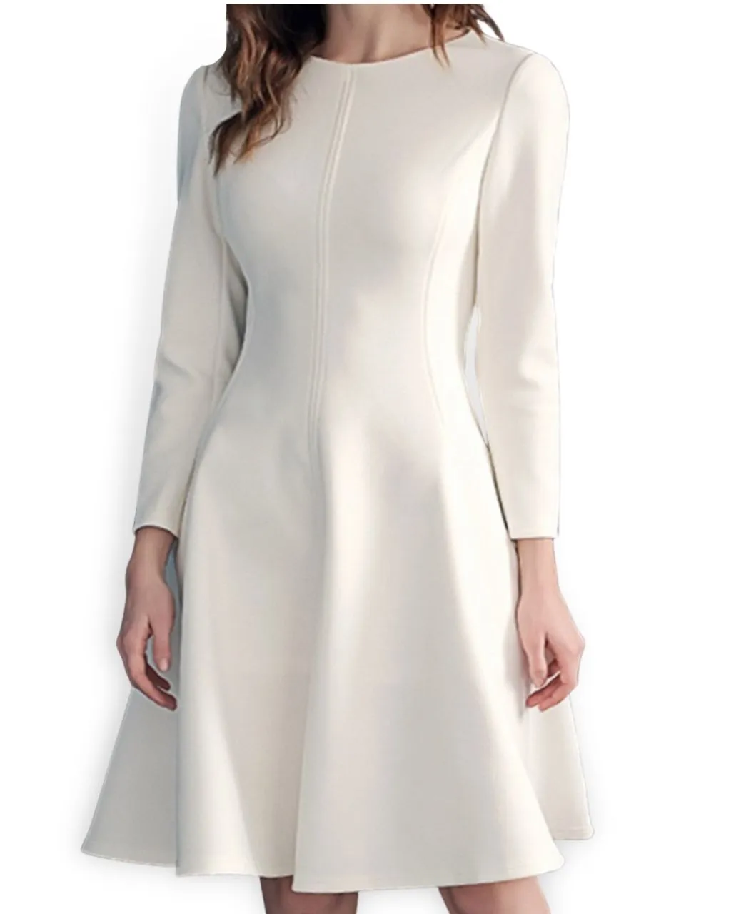 Nora White Midi Dress with Sleeves - White Skater Dress
