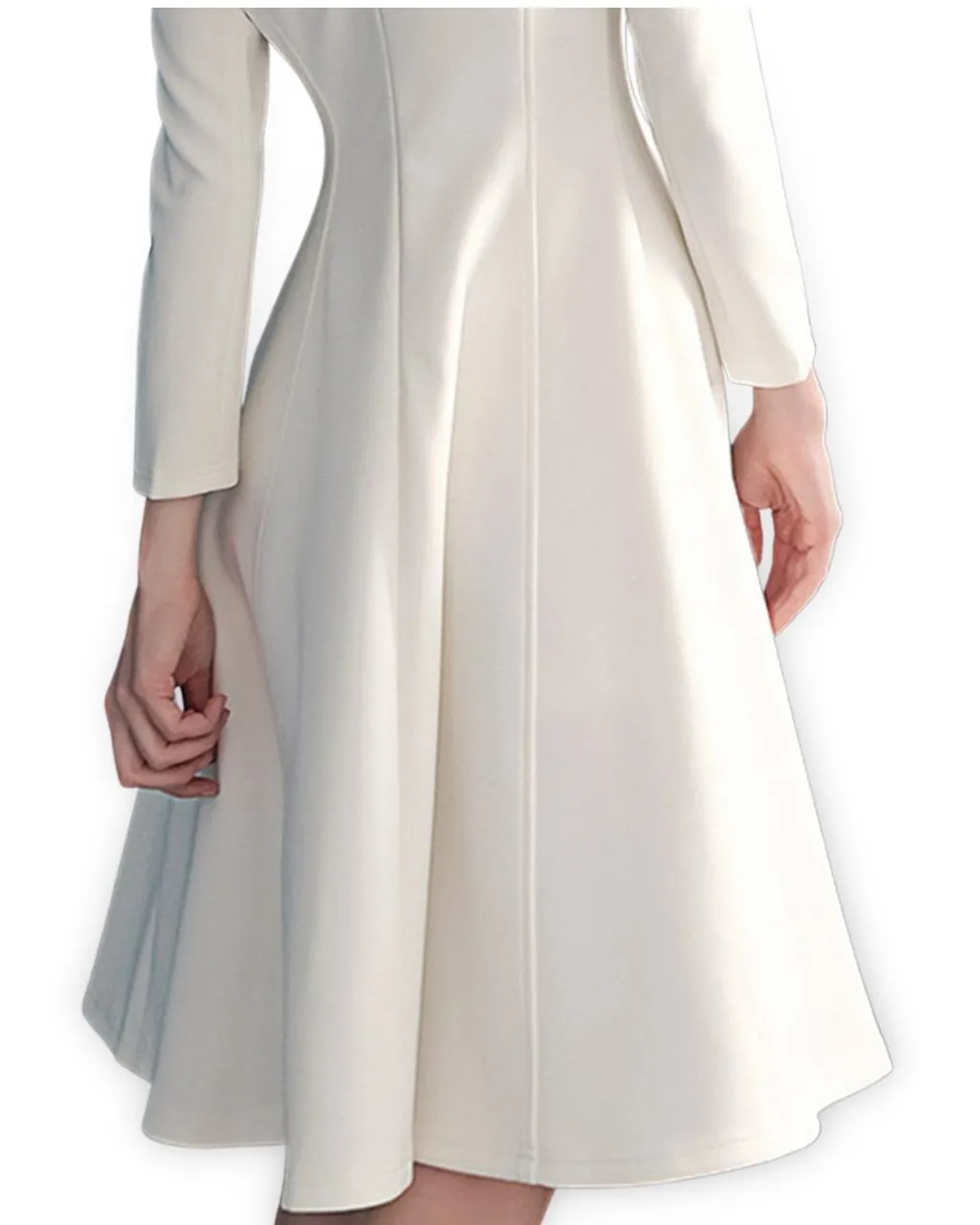 Nora White Midi Dress with Sleeves - White Skater Dress