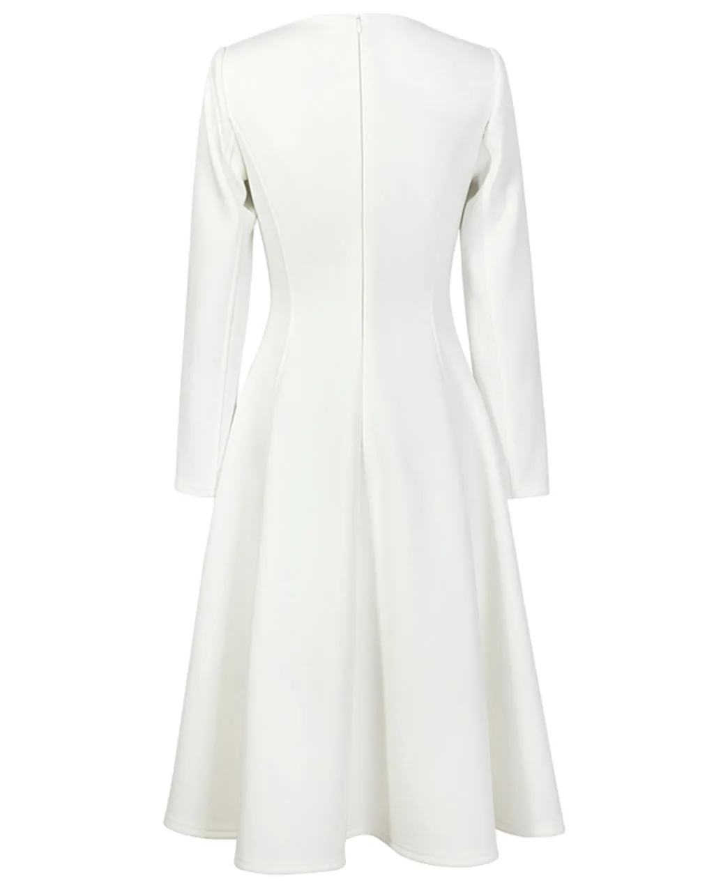 Nora White Midi Dress with Sleeves - White Skater Dress