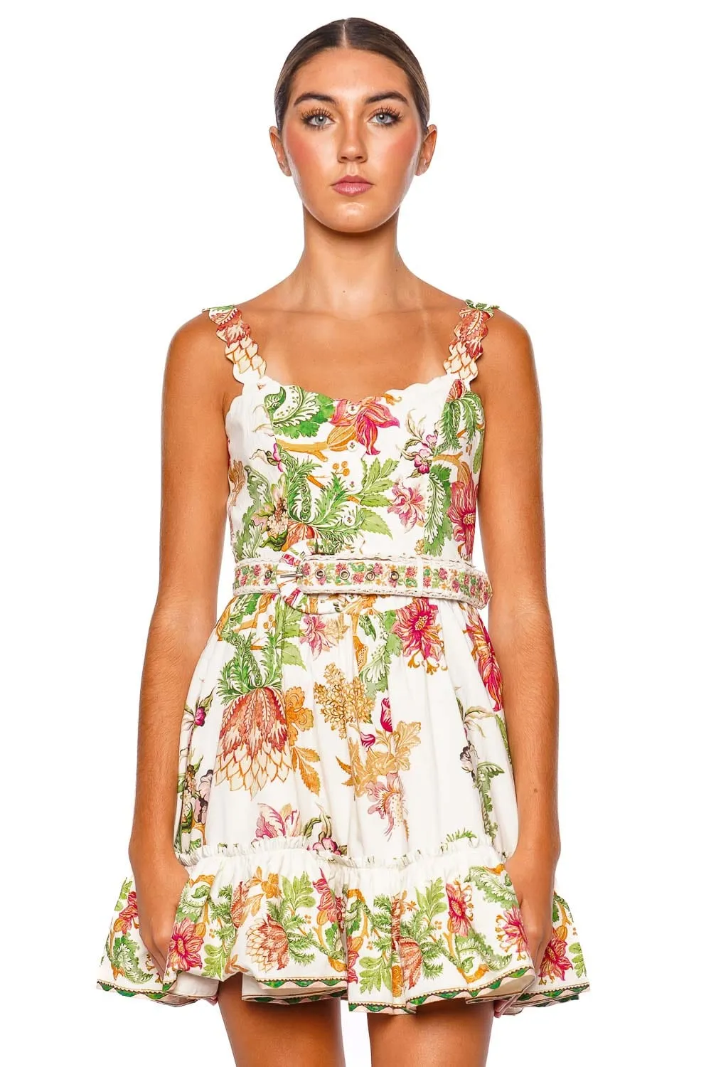 Pahi Scallop Belted Skater Mini Dress