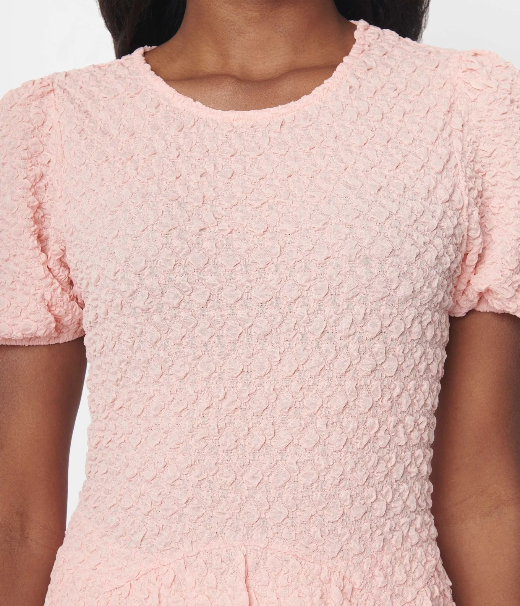 Pink Textured Peplum Blouse