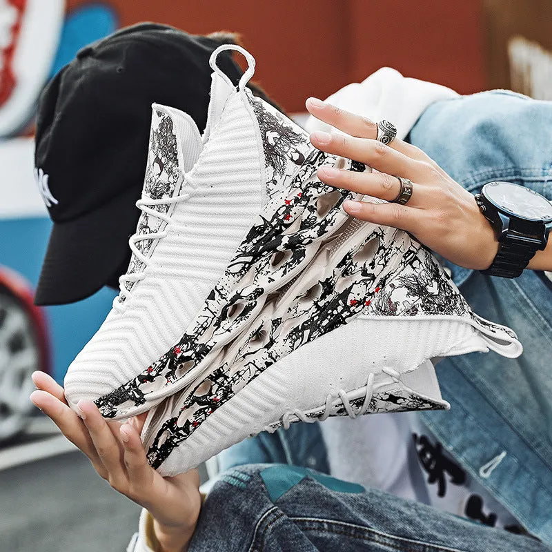 plus size men's sneakers breathable high top casual shoes