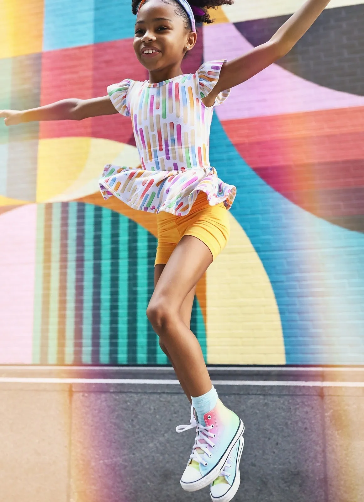 Popsicle Sticks Ruffle Cap Sleeve Skater Peplum
