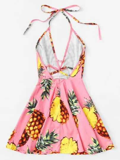 Pretty pineapple design skater mini day dress