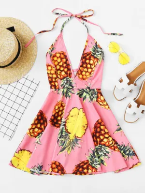 Pretty pineapple design skater mini day dress