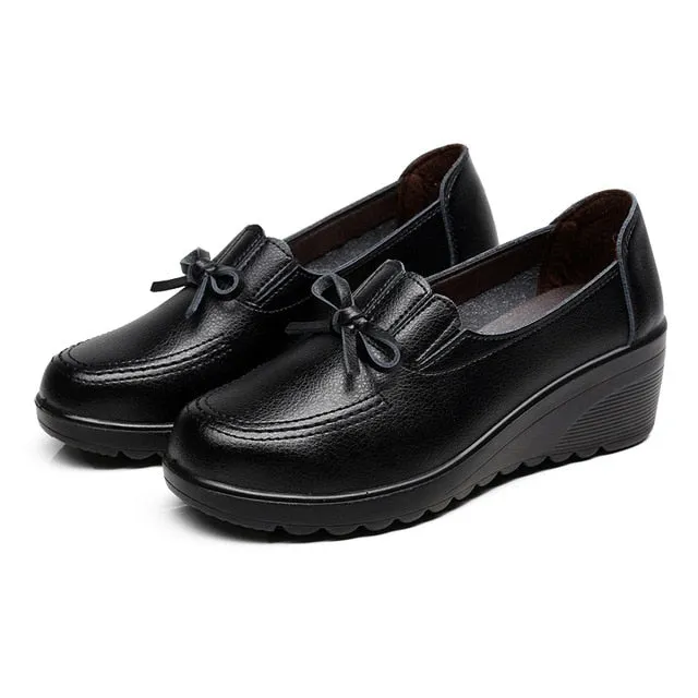 Purpdrank - 2023 Spring Autumn Women's fashion Pumps shoes woman genuine leather wedge single casual shoes mother high heels shoes