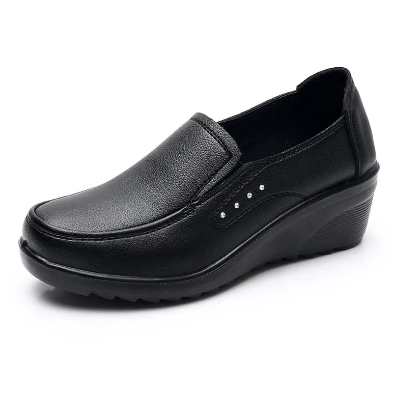 Purpdrank - 2023 Spring Autumn Women's fashion Pumps shoes woman genuine leather wedge single casual shoes mother high heels shoes