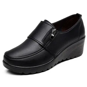 Purpdrank - 2023 Spring Autumn Women's fashion Pumps shoes woman genuine leather wedge single casual shoes mother high heels shoes