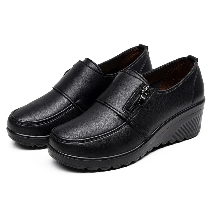 Purpdrank - 2023 Spring Autumn Women's fashion Pumps shoes woman genuine leather wedge single casual shoes mother high heels shoes