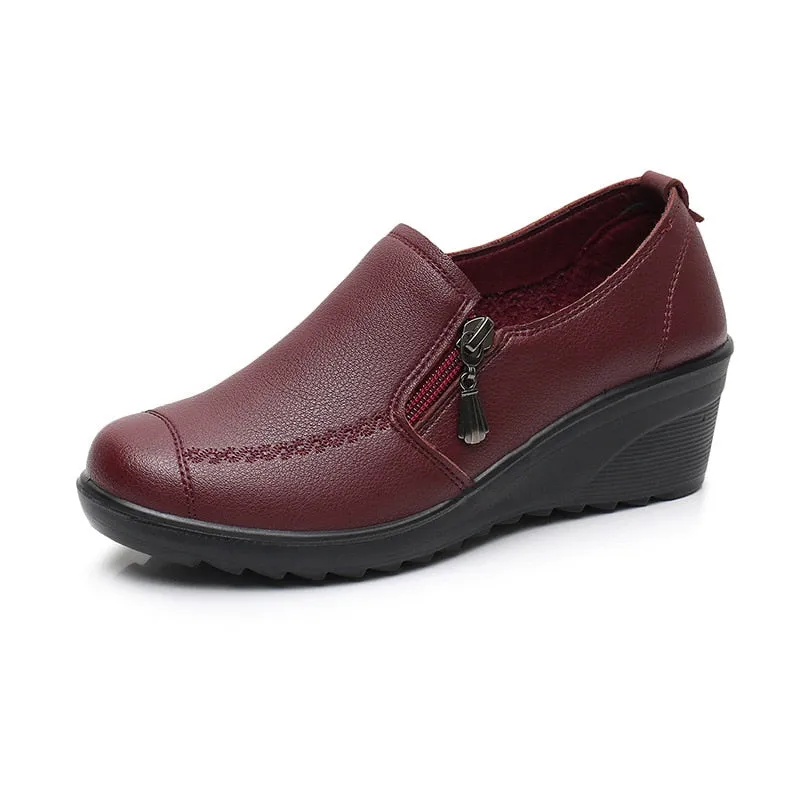 Purpdrank - 2023 Spring Autumn Women's fashion Pumps shoes woman genuine leather wedge single casual shoes mother high heels shoes