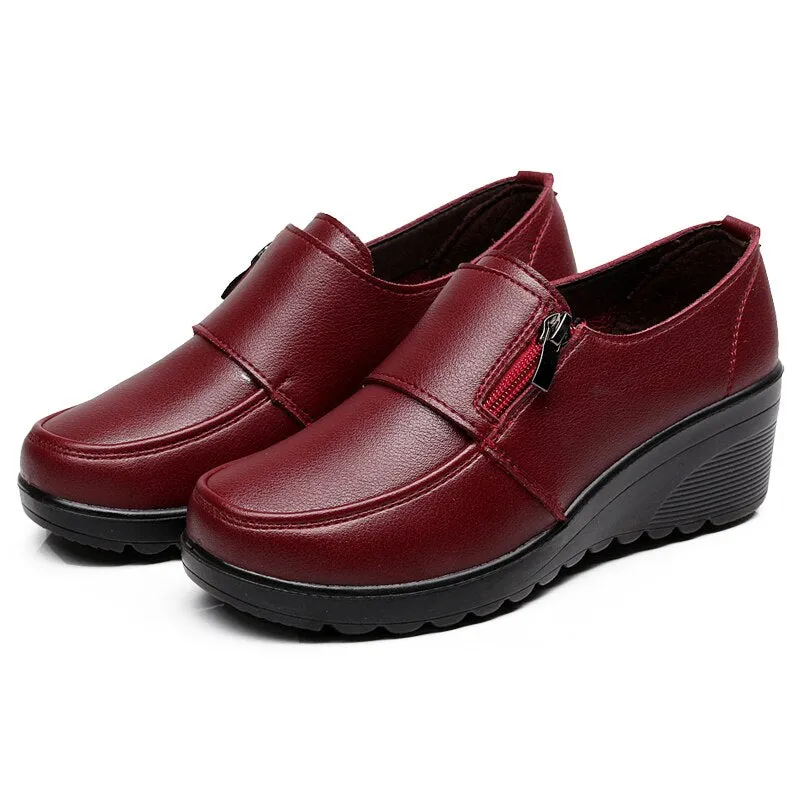 Purpdrank - 2023 Spring Autumn Women's fashion Pumps shoes woman genuine leather wedge single casual shoes mother high heels shoes