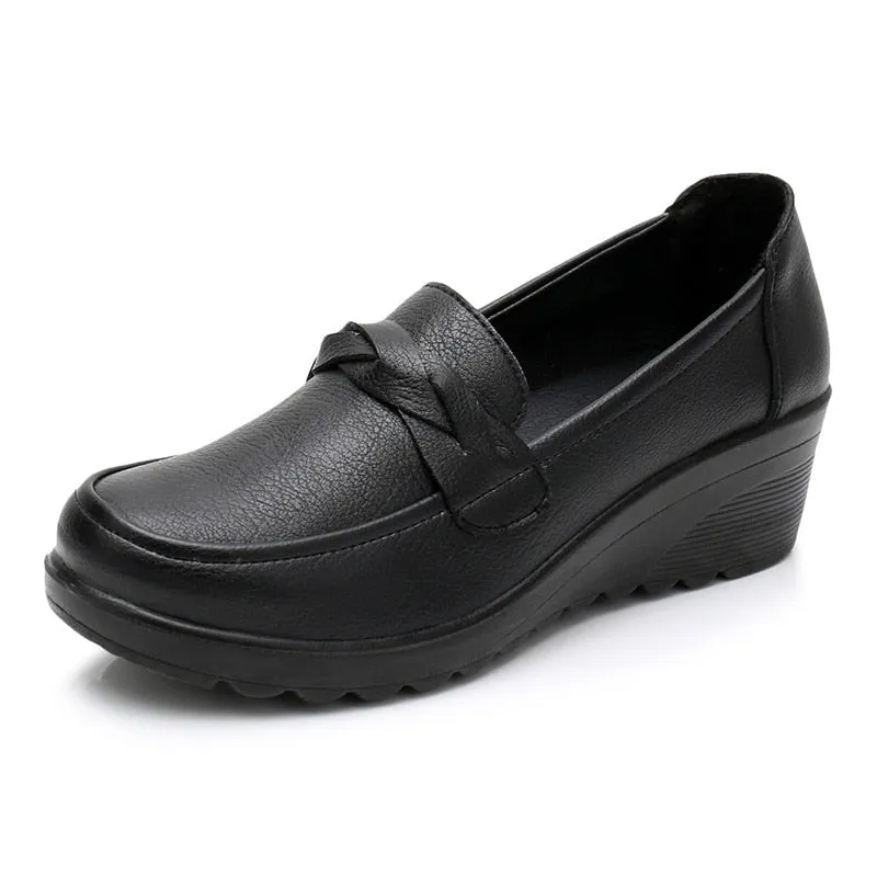 Purpdrank - 2023 Spring Autumn Women's fashion Pumps shoes woman genuine leather wedge single casual shoes mother high heels shoes