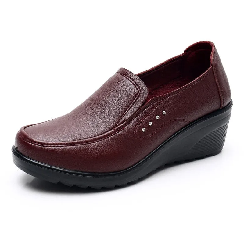 Purpdrank - 2023 Spring Autumn Women's fashion Pumps shoes woman genuine leather wedge single casual shoes mother high heels shoes