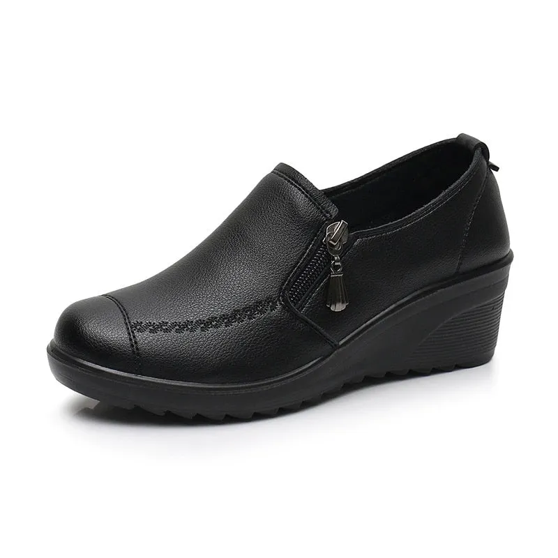 Purpdrank - 2023 Spring Autumn Women's fashion Pumps shoes woman genuine leather wedge single casual shoes mother high heels shoes