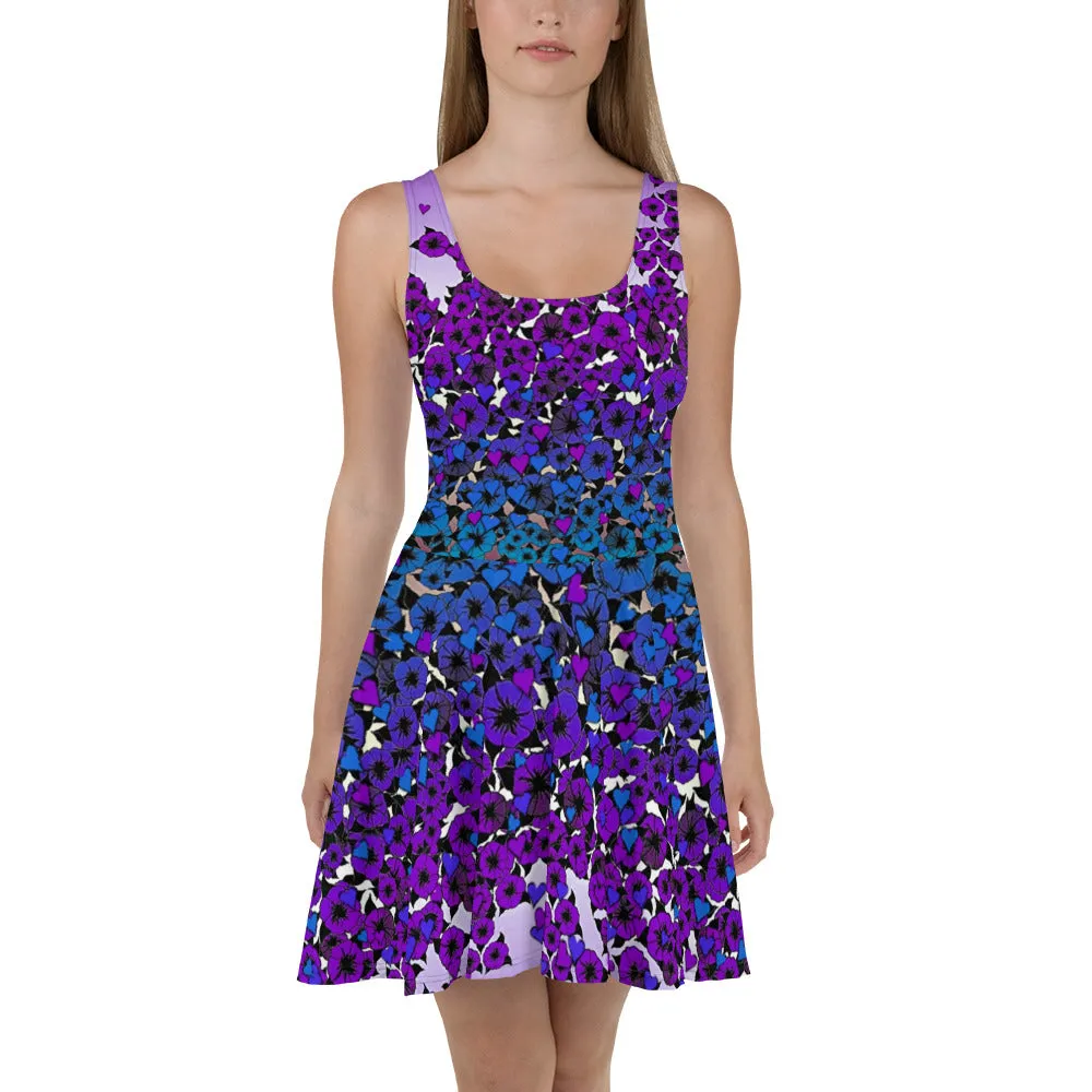 PURPLE FLOWERS Skater Dress