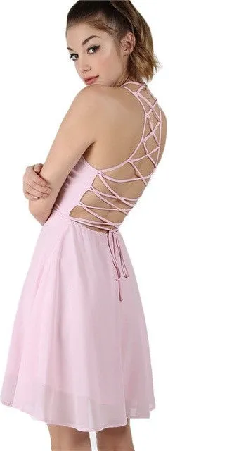 "Missy" strappy lace up back skater mini dress