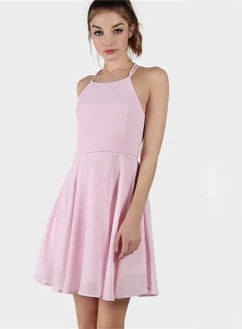 "Missy" strappy lace up back skater mini dress