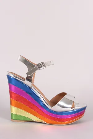 Qupid Multi Metallic Open Toe Platform Wedge