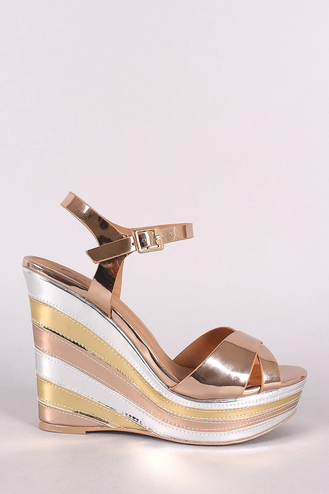 Qupid Multi Metallic Open Toe Platform Wedge