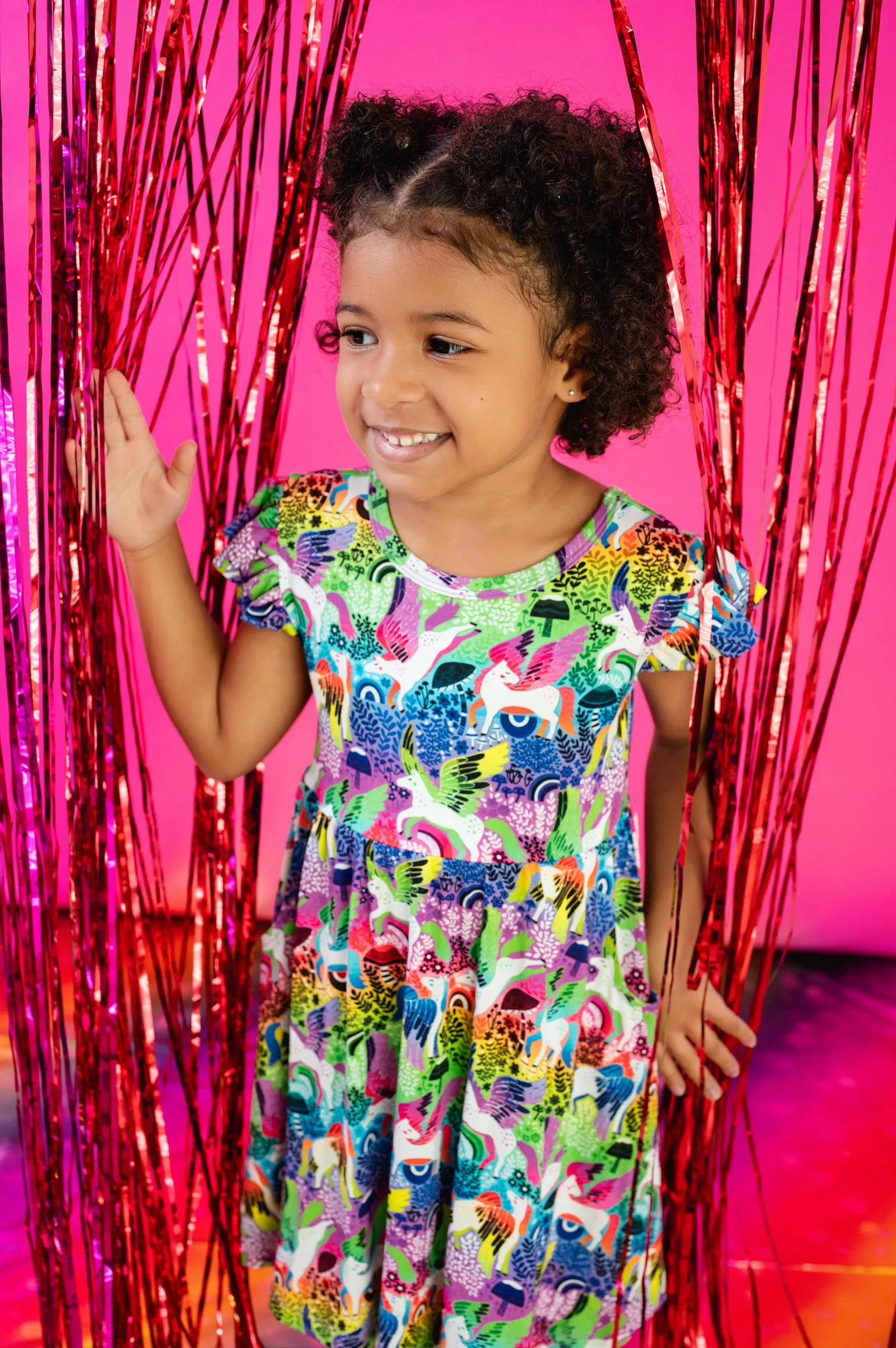 Rainbow Pegasus Ruffle Cap Sleeve Skater Dress