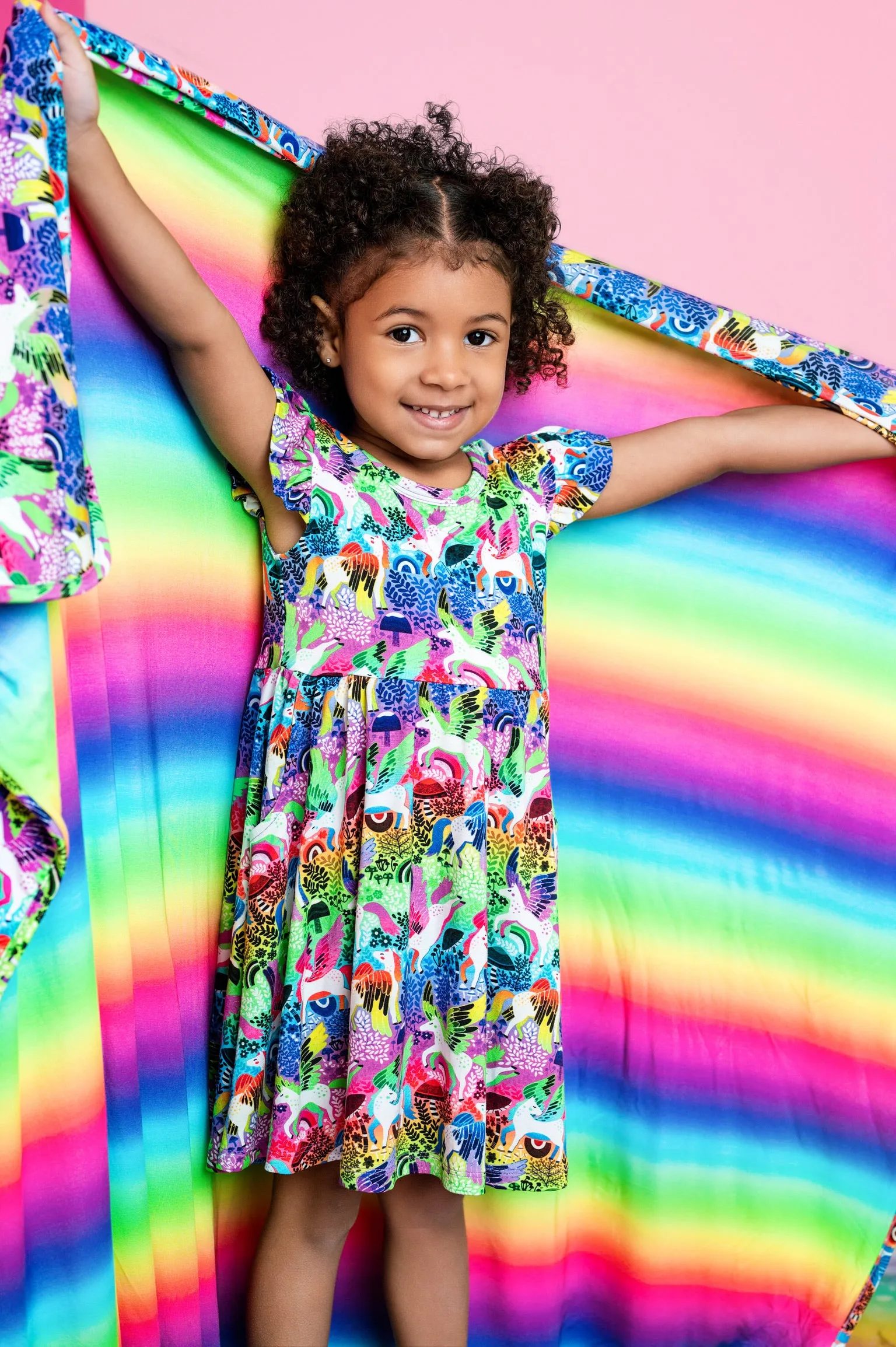 Rainbow Pegasus Ruffle Cap Sleeve Skater Dress
