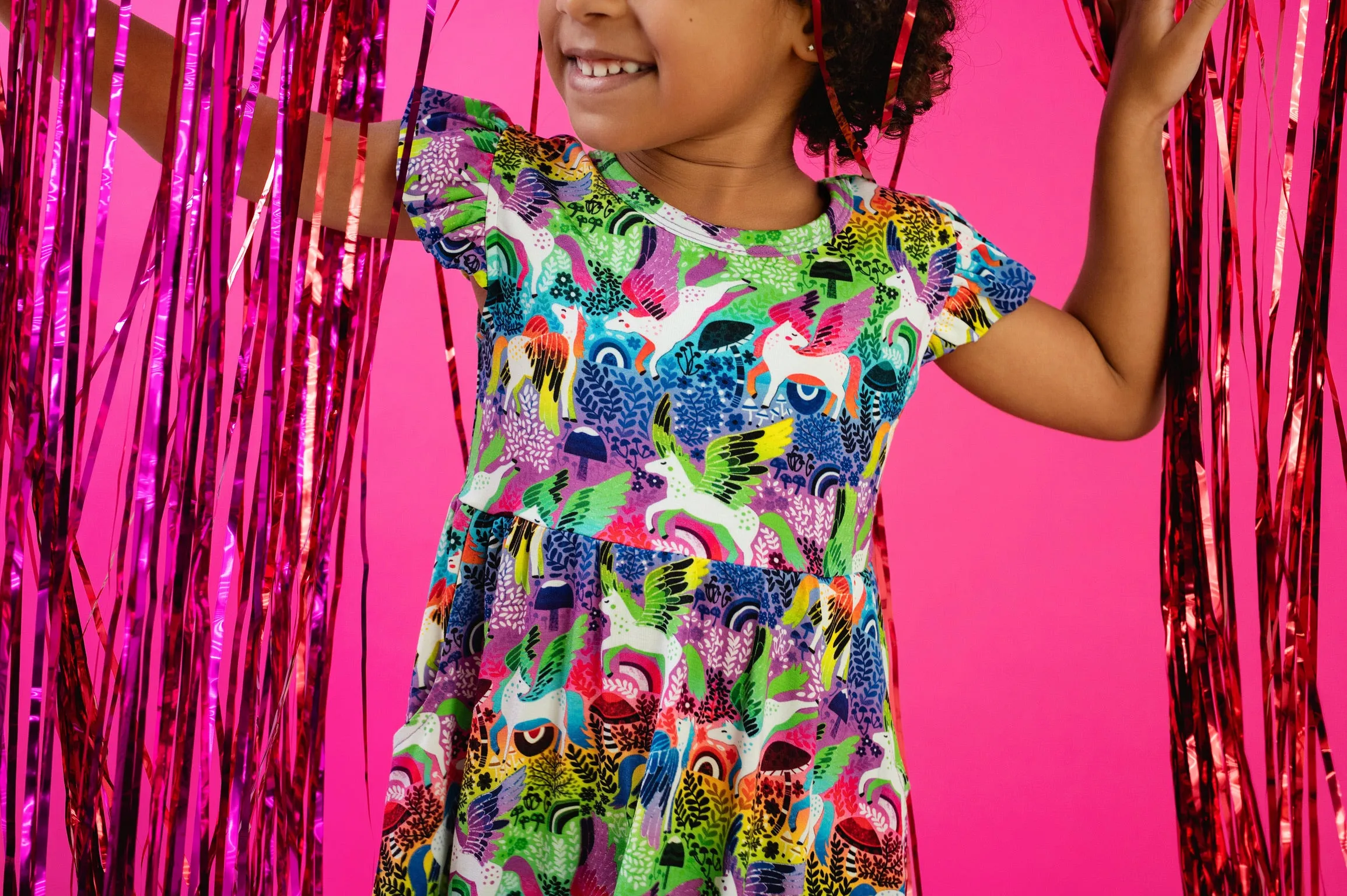 Rainbow Pegasus Ruffle Cap Sleeve Skater Dress